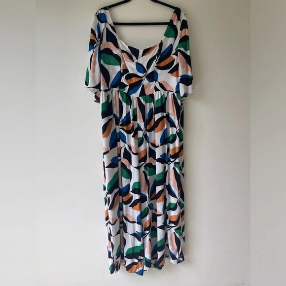 eloquii jumpsuit short sleeve wide leg leaf print back zip rayon size 14 - Picture 1 of 10